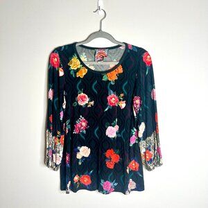 Johnny Was Rose Lace Puff Sleeve Boho Bohemian Flowy Lightweight Top Sz Small